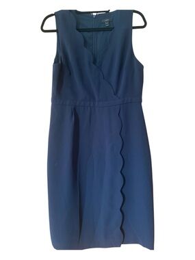 J.Crew Navy Scalloped Sheath Dress Size 10 Sleeveless Work Office Cocktail